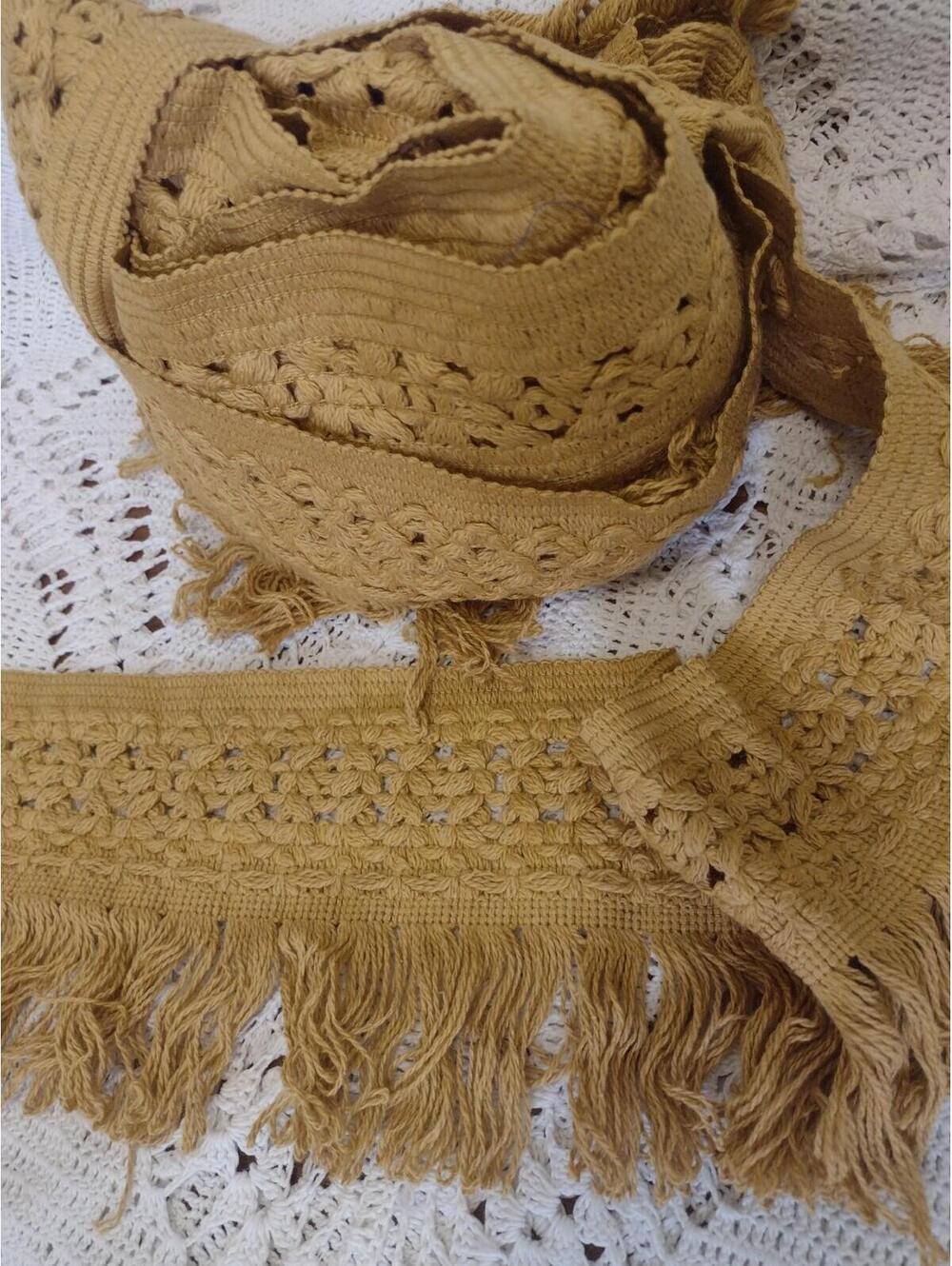 VTG 50s 9.5yd Cotton Trim 6.25" Wide Golden Ochre Fringe Mid Century Deadstock